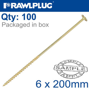 TIMBER CONSTRUCTION SCREW 6X200 MM ZINC PLATED BOX OF 100