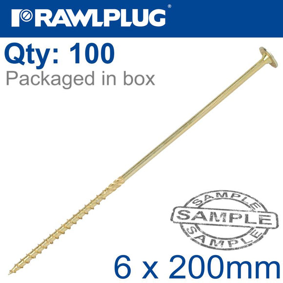 TIMBER CONSTRUCTION SCREW 6X200 MM ZINC PLATED BOX OF 100