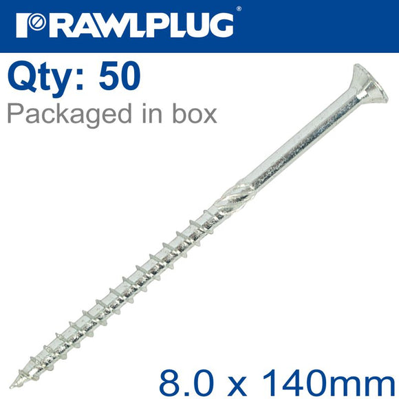 TIMBER CONSTRUCTION SCREW 8.0X140MM X50-BOX CSK WASHER HEAD TORX T40
