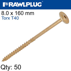 TIMBER CONSTRUCTION SCREW 8.0 X 160MM X50-BOX TORX T40
