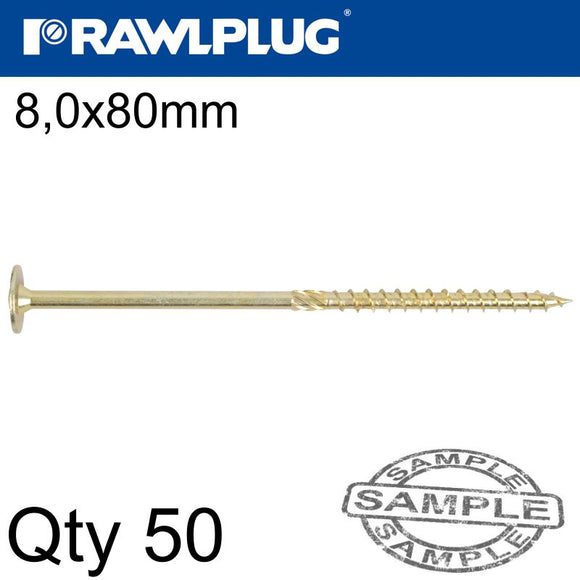 TIMBER CONSTRUCTION SCREW 8.0 X 180MM X50-BOX TORX T40