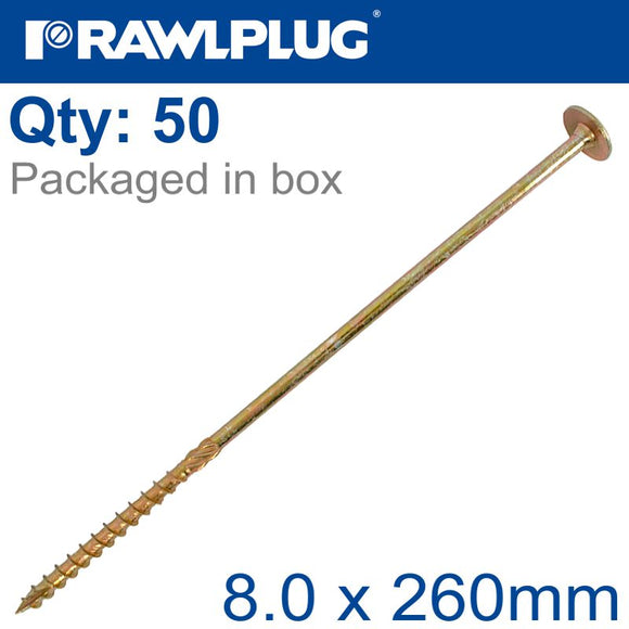 TORX T40 TIMBER CONSTRUCTION SCREW 8.0X260MM X50-BOX