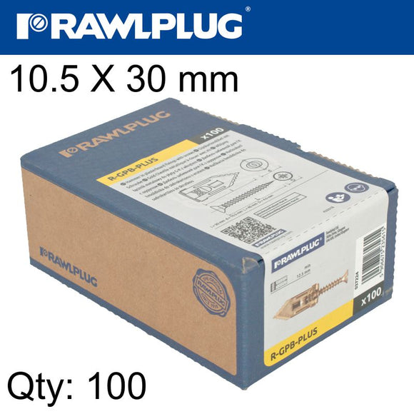 HAMMER IN FIXING PLASTERBOARD+SCREWS 10.5X30MM X100-BOX