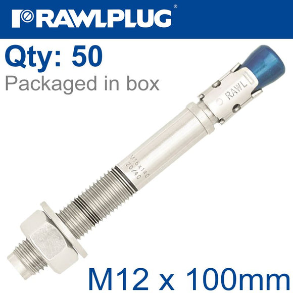 STAINLESS STEEL THROUGHBOLT M12X100 MM BOX OF 50