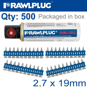 PINS FOR STEEL & CONCRETE 2.7MMX19MM X500 PER BOX + 1 FUEL CELL