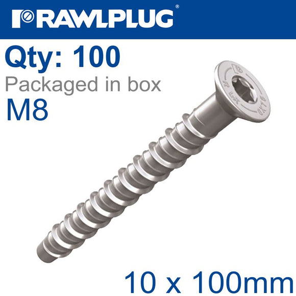 CONCRETE SCREW BOLT M8 10X100 MM CSK HEAD ZINC FLAKE COAT 100/BOX