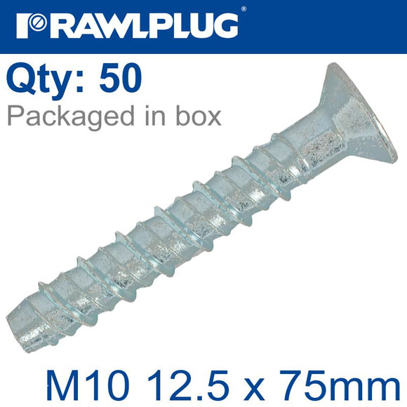 CONCRETE SCREWBOLT M10 12.5X75MM CSK HEAD ZINC BOX OF 50