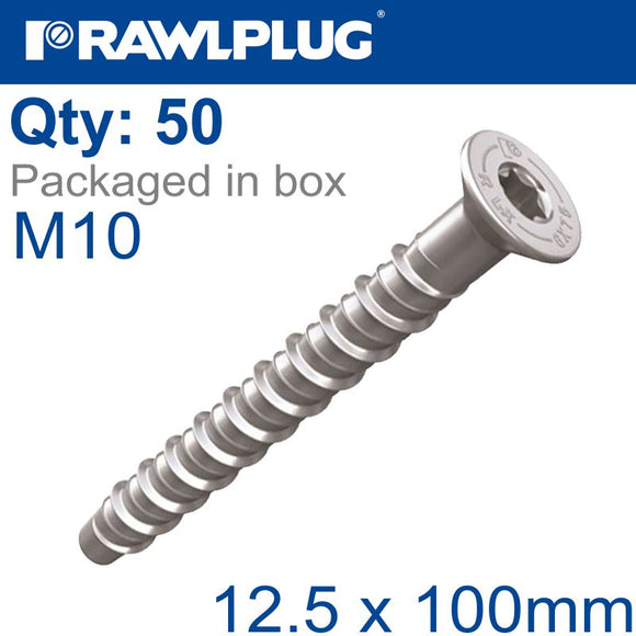 CONCRETE SCREW BOLT M10 12,5X100 MM CSK HEAD ZINC FLAKE COAT 50/BOX