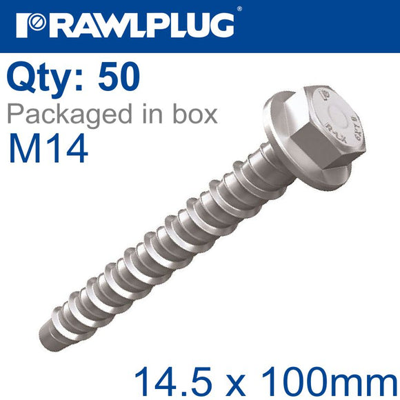 CONCRETE SCREWBOLT M14.5x100MM HEX FLANGE ZINC PL X50-BOX