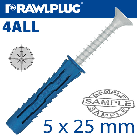 UNIVERSAL NYLON PLUG WITH SCREW 5X25MM 40 PER BAG