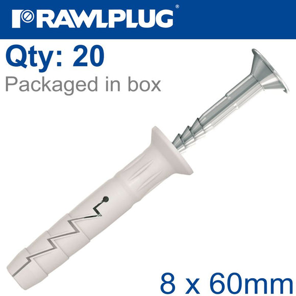 NYL HAMMER-IN FIXING 8X60MM + CSK HEAD X20 -BAG