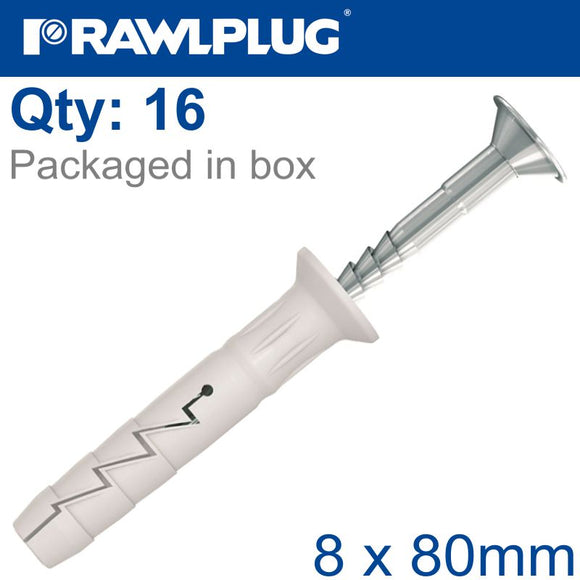 NYL HAMMER-IN FIXING 8X80MM + CSK HEAD X16 -BAG