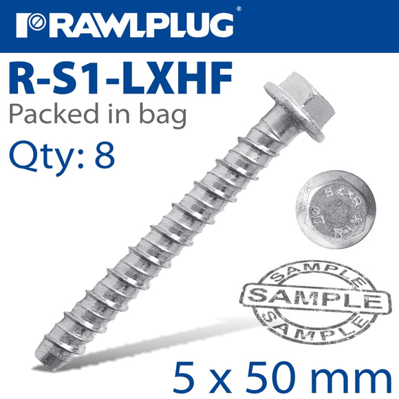 CONCRETE SCREW BOLT 6.3X50 R-LX HEX + FLANGE X8 -BAG