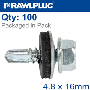 SELF DRILLING SCREWS 4,8X16MM WITH WASHER T14, 100PCS