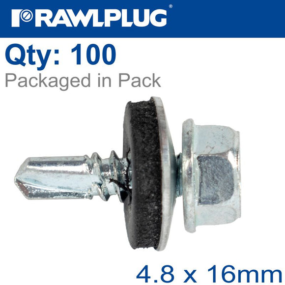 SELF DRILLING SCREWS 4,8X16MM WITH WASHER T14, 100PCS