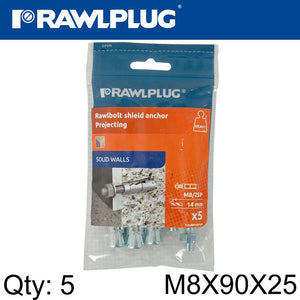 PROJECTING BOLT M8X90X25MM X5 -BAG