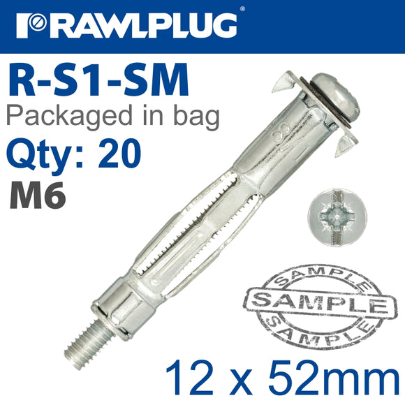 INTERSET CAVITY FIXING M6X52MM X20-BAG