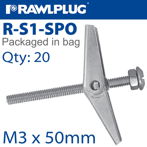 SPRING TOGGLE+SCREW M3X50MM X20-BAG