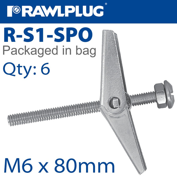 SPRING TOGGLE+SCREW M6X80MM X6-BAG