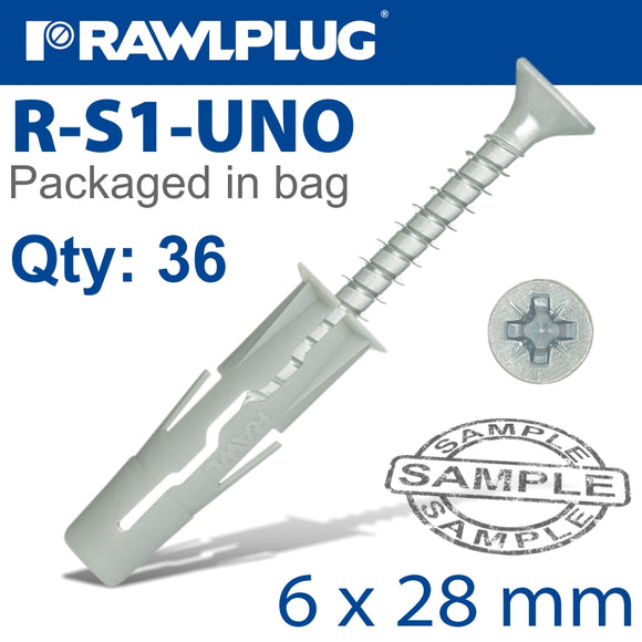 UNIVERSAL PLUG WITH SCREW 6X28MM 36 PER BAG