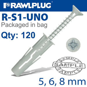 UNIVERSAL PLUG + SCREW ASSORTED 5,6,8MM X120-BAG