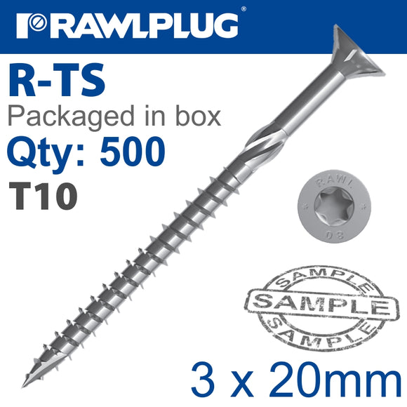 TORX T10 CHIPBOARD SCREW 3.0X20MM X500-BOX