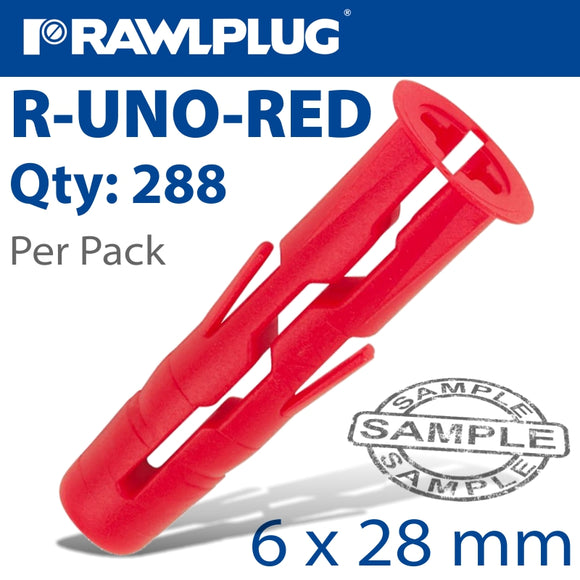 UNIVERSAL PLUG RED 6MM X 28MM X3 OF X96 WRAPED