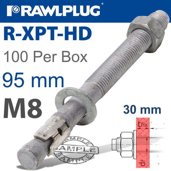 R-XPT HOT DIP GALVANIZED THROUGHBOLTS M8X95MM X100 PER BOX