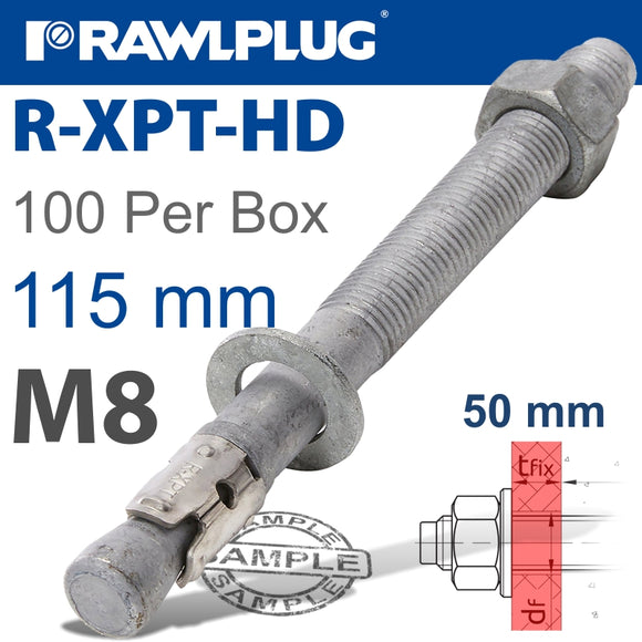 R-XPT HOT DIP GALVANIZED THROUGHBOLTS M8X115MM X100 PER BOX