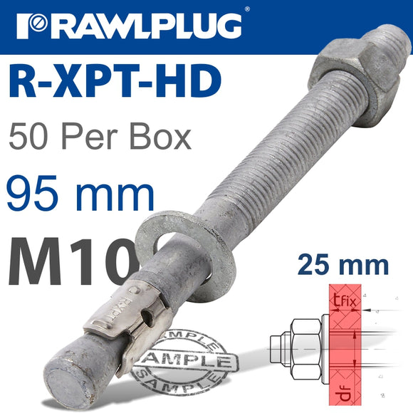 R-XPT HOT DIP GALVANIZED THROUGHBOLTS M10X95MM X50 PER BOX