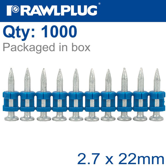 PLASTIC COLLATED PINS FOR CONCRETE 2.7MMX22MM X1000 PER STRIP