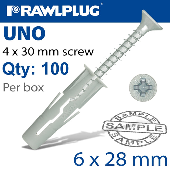 UNIVERSAL PLUG 6MM X 30MM  + SCREW 30MM X100-BOX