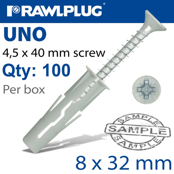 UNIVERSAL PLUG 8X32MM + SCREW 40MM X100-BOX