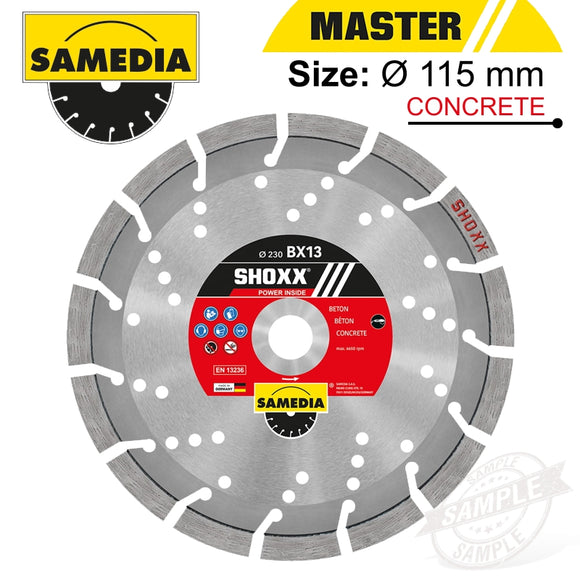 DIAMOND BLADE 115MM SEGMENTED IND REINF. CONCRETE LONG LIFE SHOXX BX13