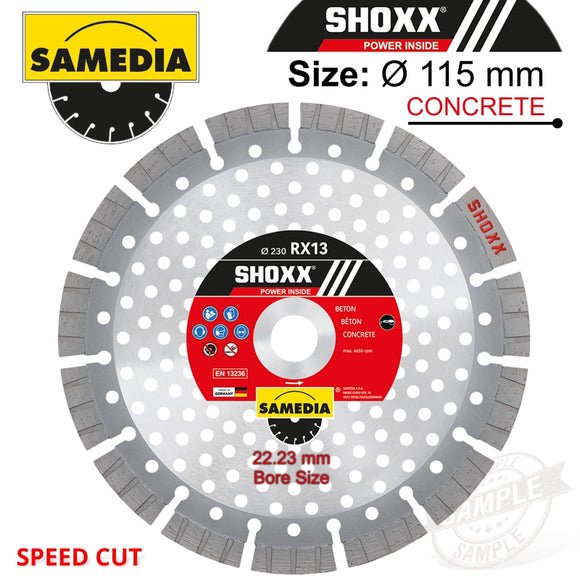 DIAMOND BLADE 115MM SEGMENTED IND REINF. CONCRETE SPEED CUT SHOXX RX13