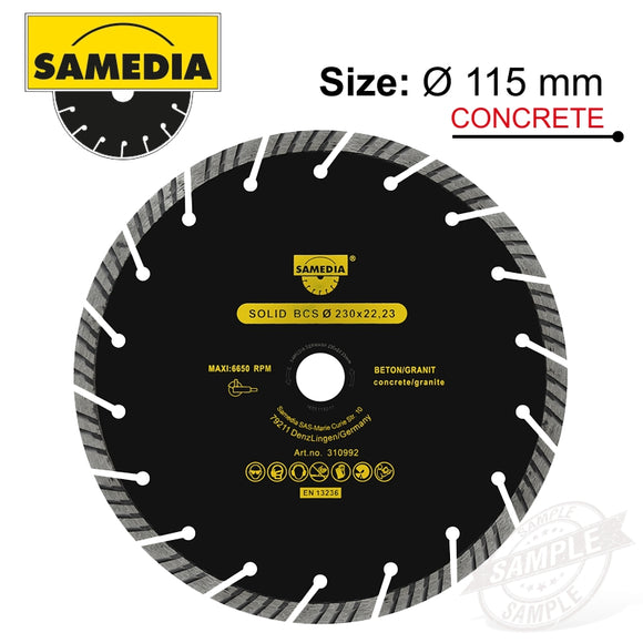 DIAMOND BLADE 115MM TURBO SEGM. IND MASONRY BRICKWORK SOLID BCS