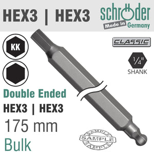 D/E HEX 3 X 3 BALL 175MM BIT