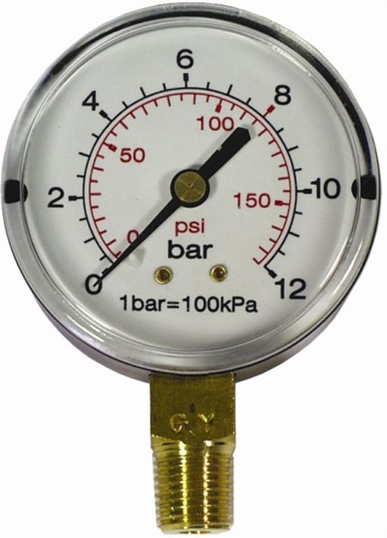 PRESS. GAUGE 63MM 1/4' BOT. FIT 0-16BAR 0-1600KPA