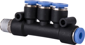 PU HOSE FITTING MANIFOLD 4 X 4MM PORT X 1/8'M