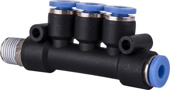 PU HOSE FITTING MANIFOLD 4 X 4MM PORT X 1/8'M