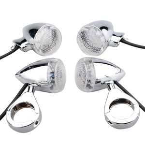 4pcs Harley LED Turn Light Amber With 39mm Fork Clamp Silver