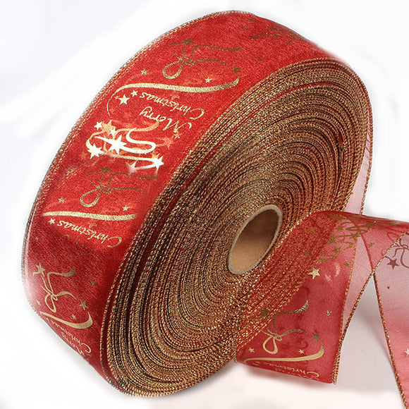 Red Gold Printing Ribbon Christmas Trees Decoration Supplies