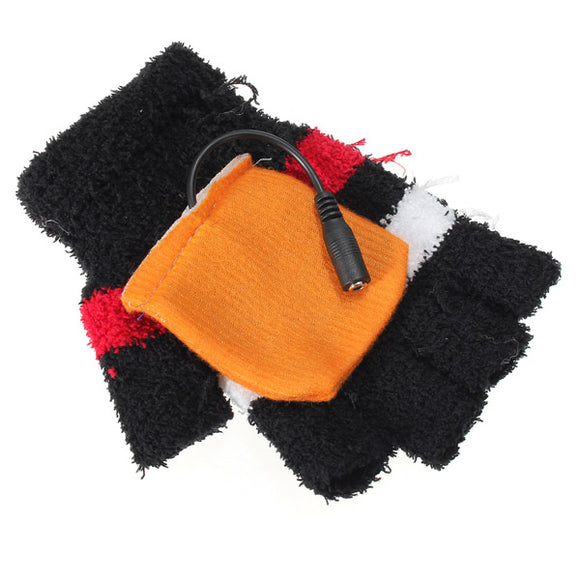USB Heated Warm Woolen Fingerless Gloves Mitten