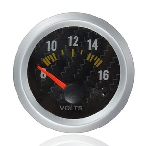Carbon Fiber Face Volt Meterr Volt Gauge 12V Yellow LED 8 to 16 Volts
