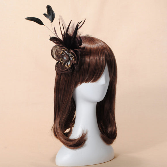 Mesh Fabric Feather Headpiece Fascinator Hair Clip