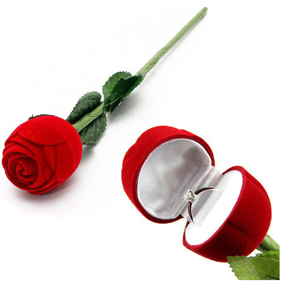 Red Rose Flower Ring Box Wedding Ring Earrings Gift Jewelry Box