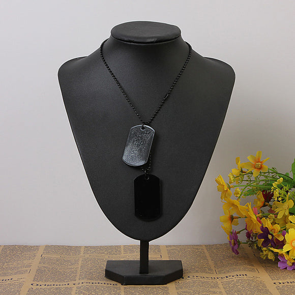 2pcs Mens Army Style Black Dog Tag Pendant Necklace Long Chain