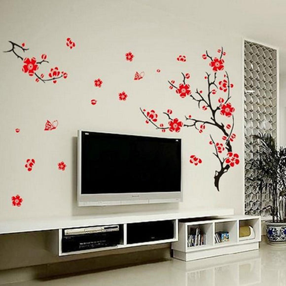 Red Blossom Flowers Tree Removable Wall Stickers