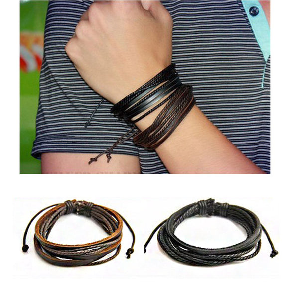 Fashion Unisex Multilayer Leather Woven Braid Rope Bracelet