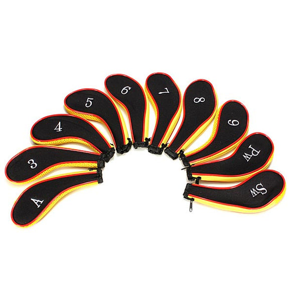 10pcs Golf Club Iron Head Covers Zipper Protect Head Cover Suit